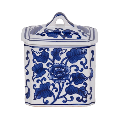 Cer, 6" 13oz Rect Chinoiserie Candle W/lid,blu/wht - Al Rugaib Furniture