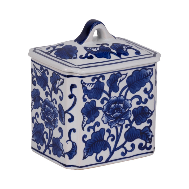 Cer, 6" 13oz Rect Chinoiserie Candle W/lid,blu/wht - Al Rugaib Furniture