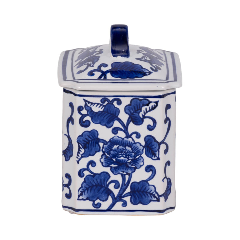 Cer, 6" 13oz Rect Chinoiserie Candle W/lid,blu/wht - Al Rugaib Furniture