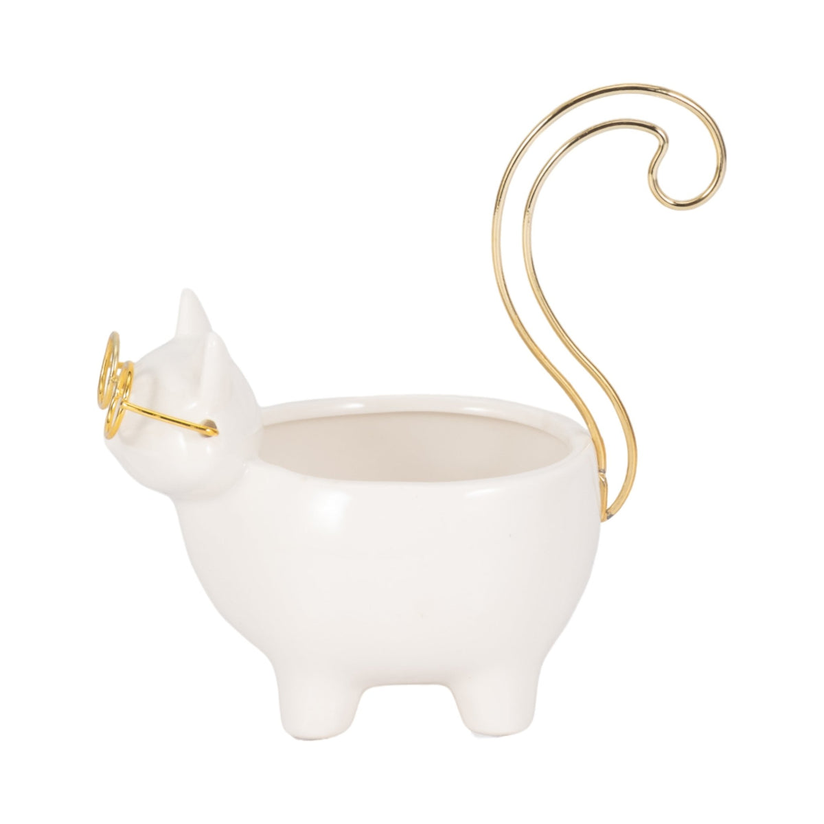 CER, 6" KITTY TRINKET DISH, WHITE/GOLD Table Decors| Sagebrook Home
