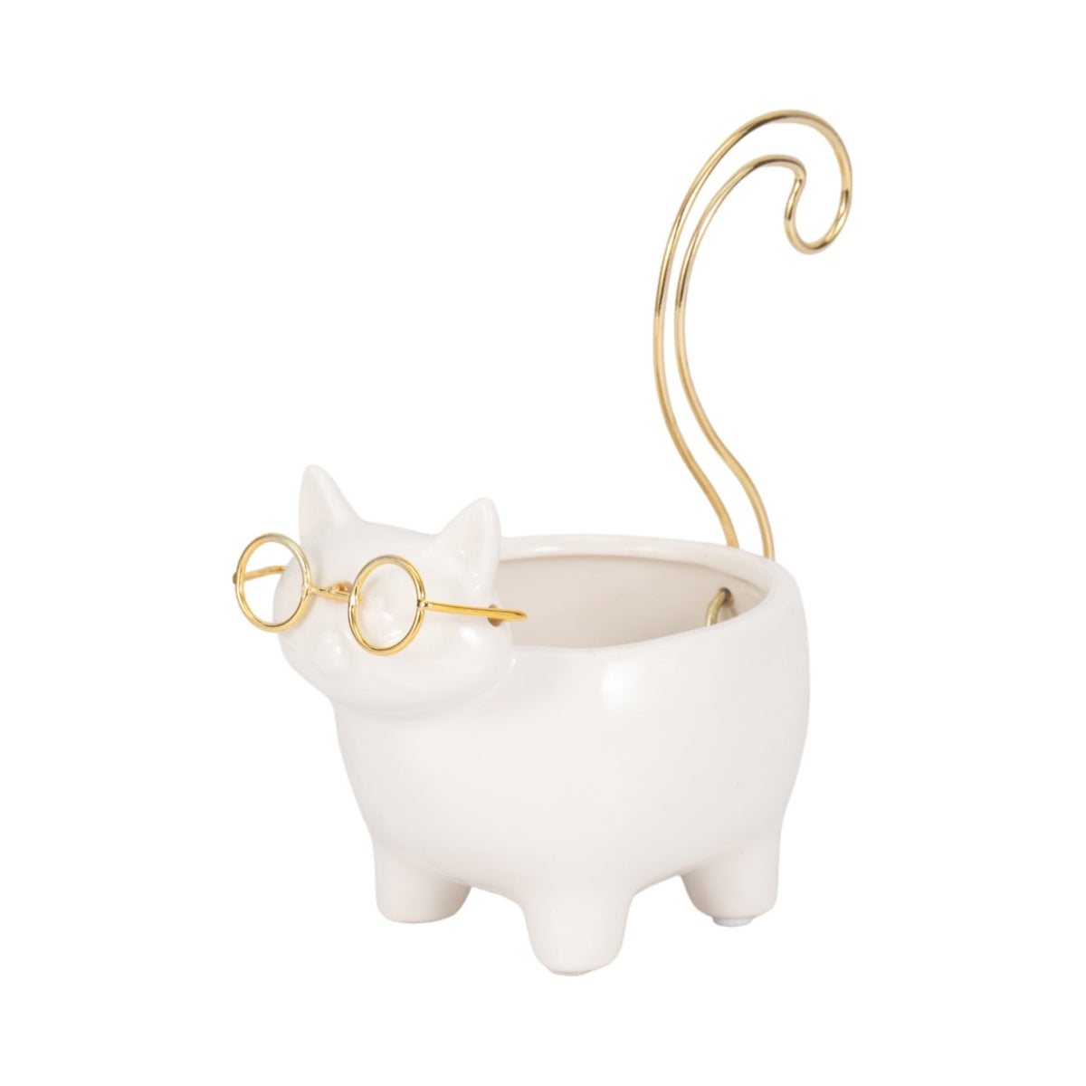 CER, 6" KITTY TRINKET DISH, WHITE/GOLD Table Decors| Sagebrook Home