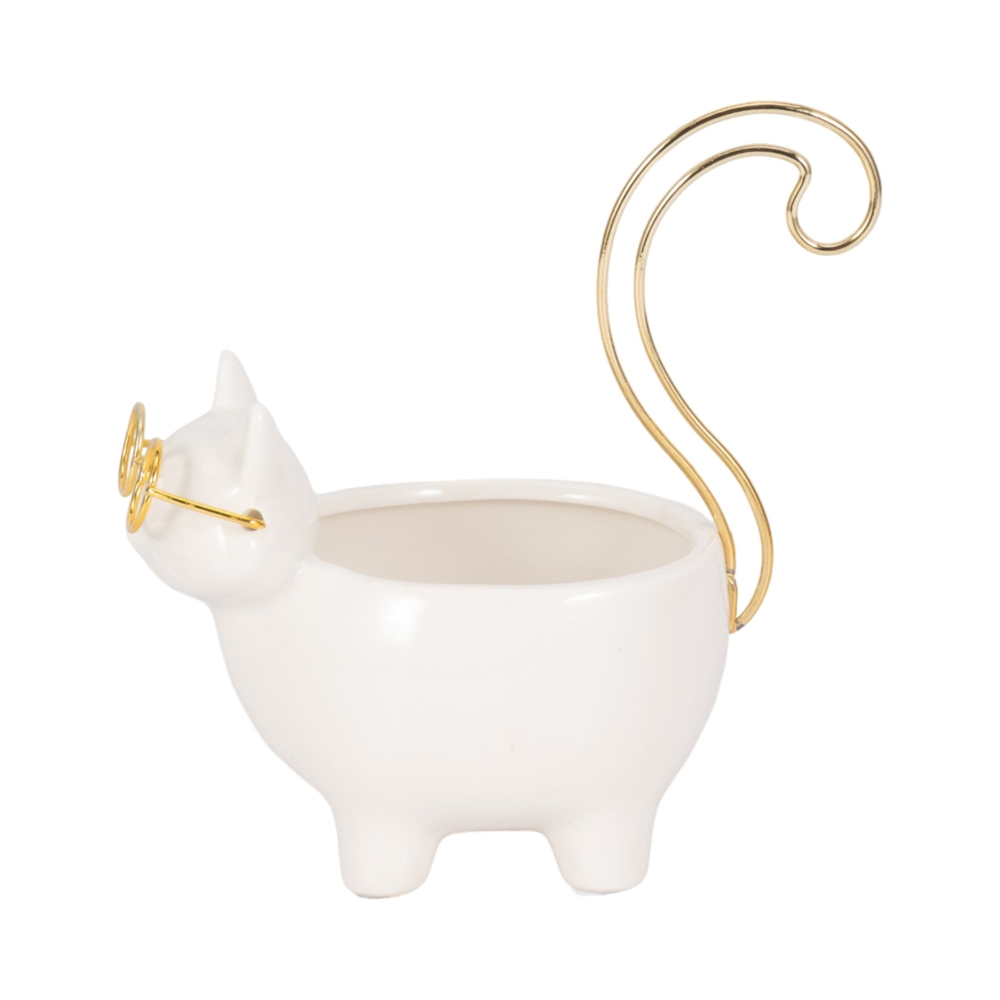 CER, 6" KITTY TRINKET DISH, WHITE/GOLD Table Decors| Sagebrook Home