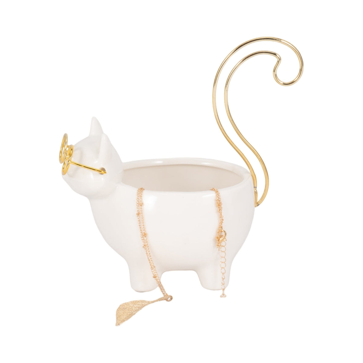 CER, 6" KITTY TRINKET DISH, WHITE/GOLD Table Decors| Sagebrook Home