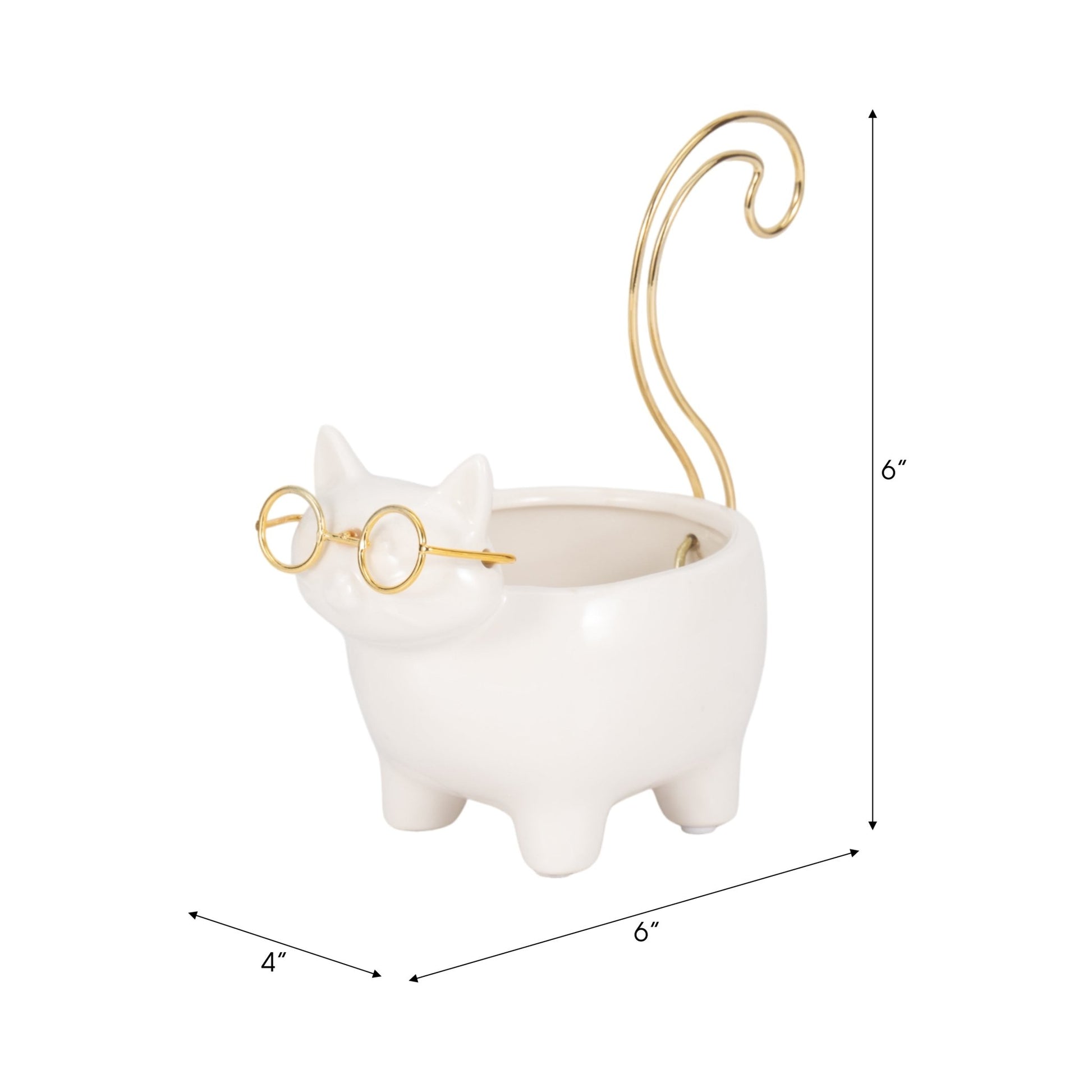 CER, 6" KITTY TRINKET DISH, WHITE/GOLD Table Decors| Sagebrook Home