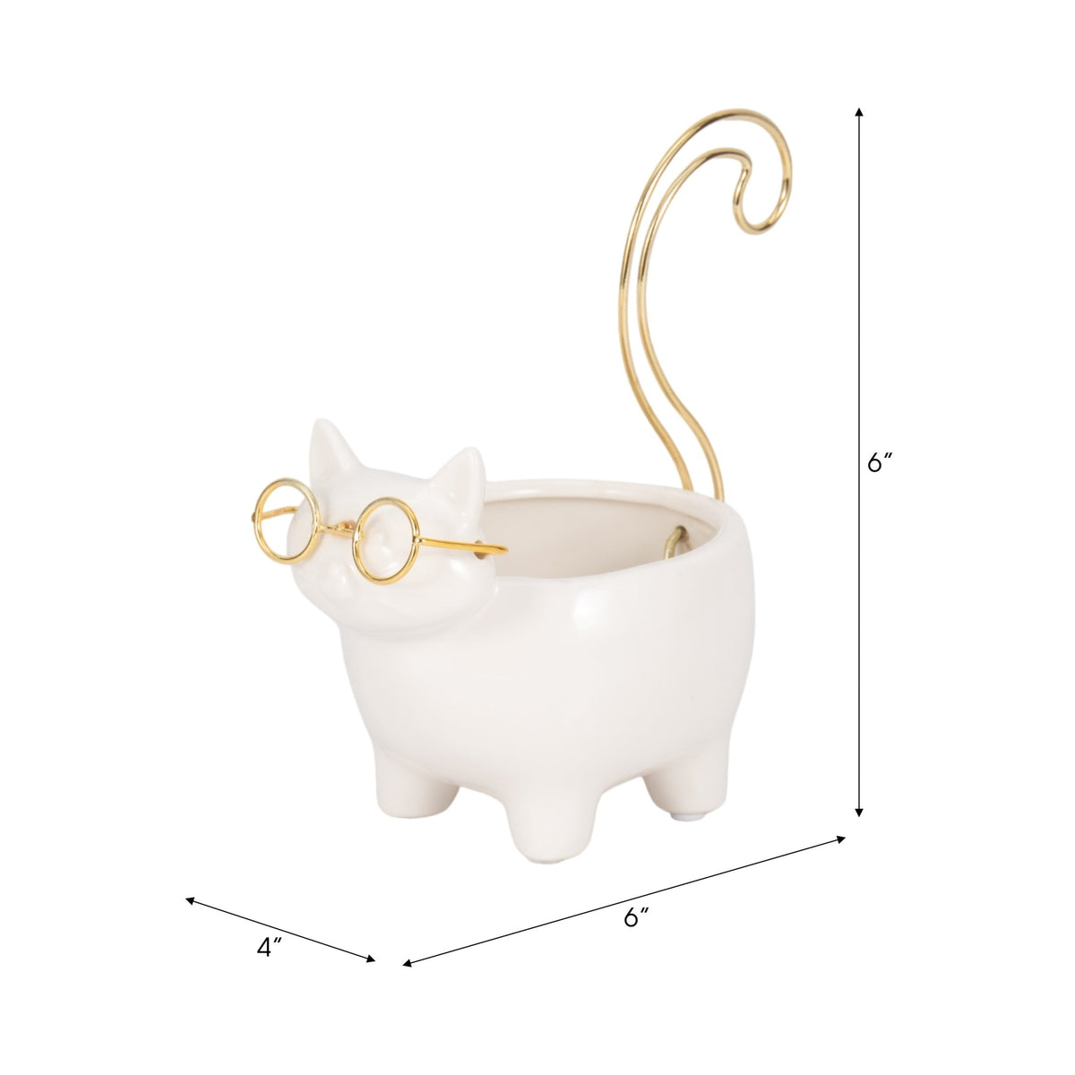 CER, 6" KITTY TRINKET DISH, WHITE/GOLD Table Decors| Sagebrook Home
