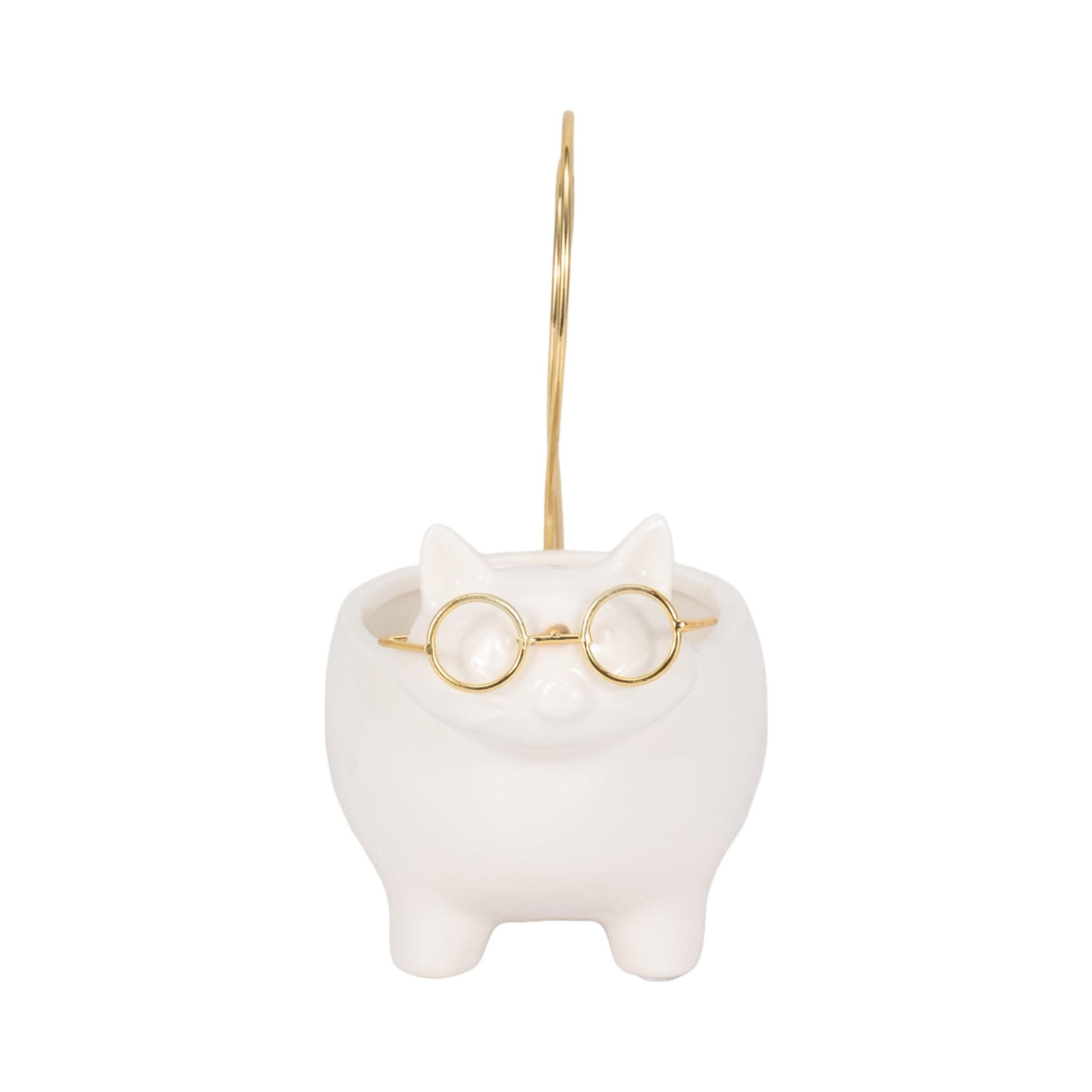 CER, 6" KITTY TRINKET DISH, WHITE/GOLD Table Decors| Sagebrook Home