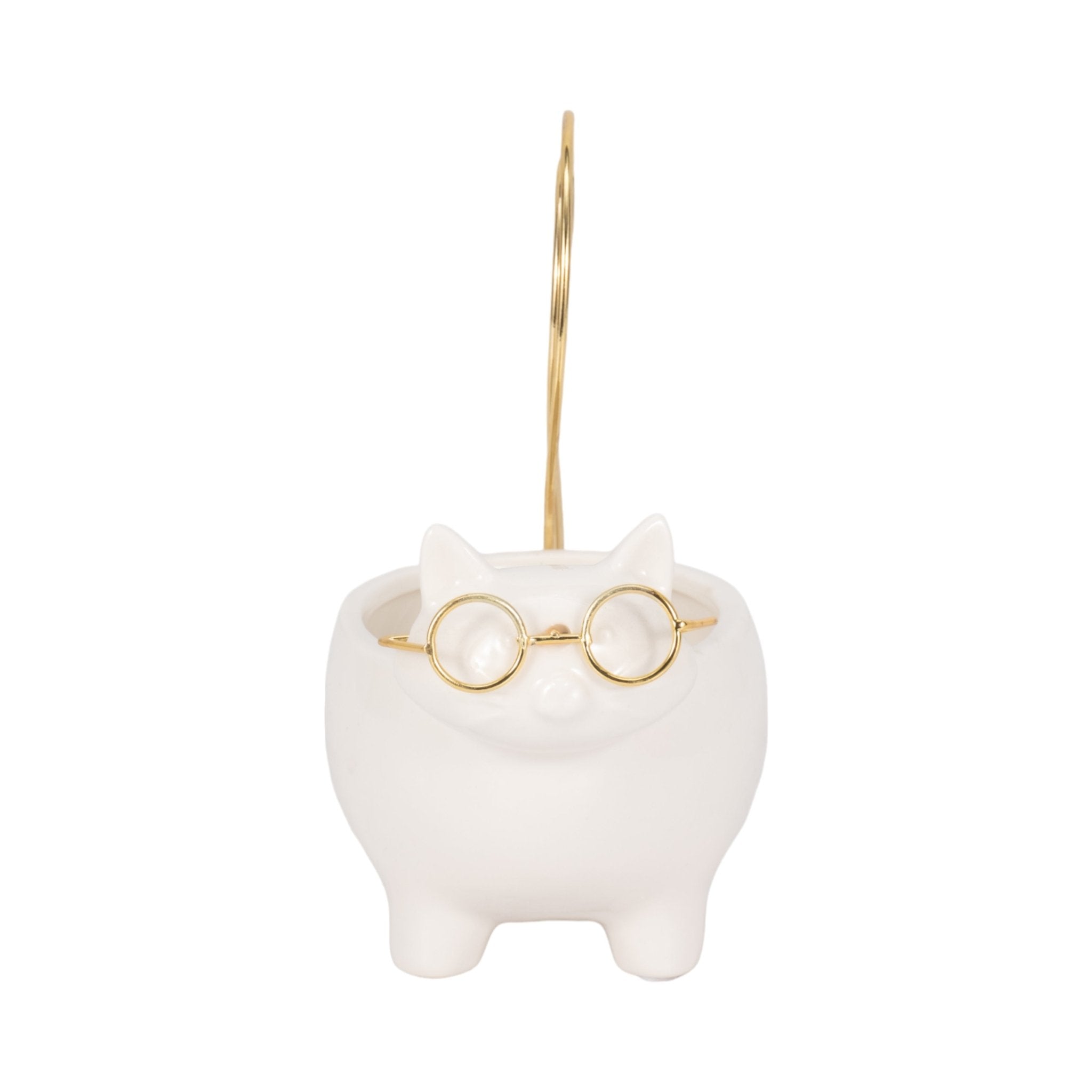 CER, 6" KITTY TRINKET DISH, WHITE/GOLD Table Decors| Sagebrook Home