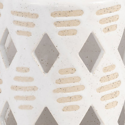 CER, 6"H DIAMOND CUT OUT LANTERN, IVORY - Al Rugaib Furniture