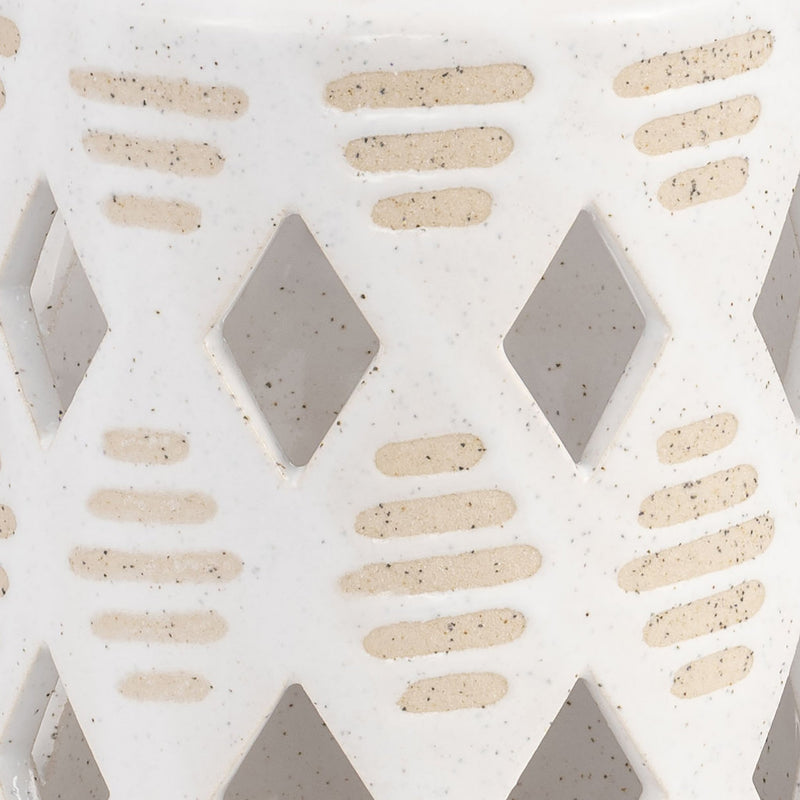 CER, 6"H DIAMOND CUT OUT LANTERN, IVORY - Al Rugaib Furniture