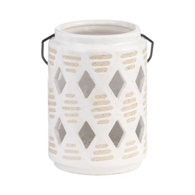 CER, 6"H DIAMOND CUT OUT LANTERN, IVORY - Al Rugaib Furniture
