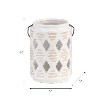 CER, 6"H DIAMOND CUT OUT LANTERN, IVORY - Al Rugaib Furniture