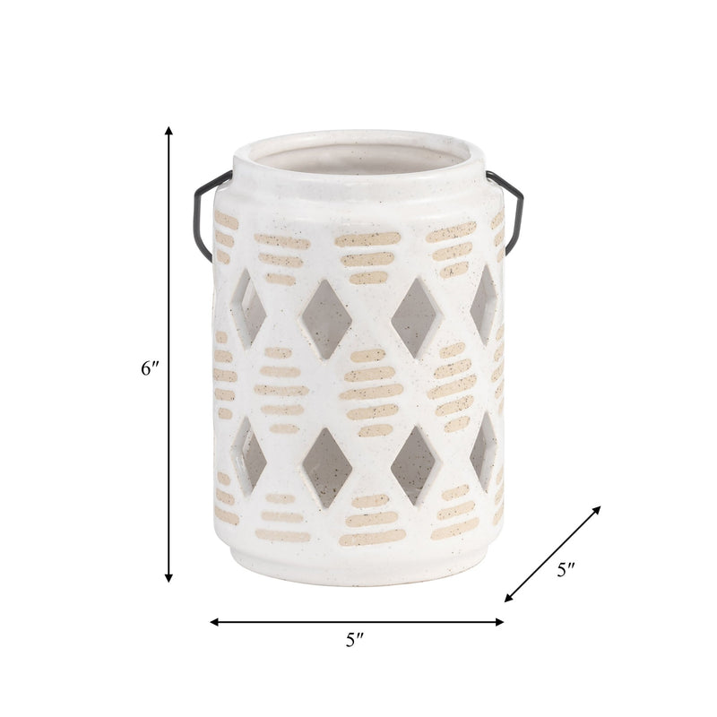 CER, 6"H DIAMOND CUT OUT LANTERN, IVORY - Al Rugaib Furniture