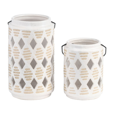 CER, 6"H DIAMOND CUT OUT LANTERN, IVORY - Al Rugaib Furniture