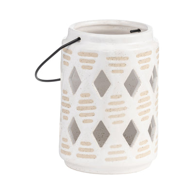 CER, 6"H DIAMOND CUT OUT LANTERN, IVORY - Al Rugaib Furniture