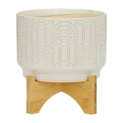 CER, 7" CIRCLES PLANTER ON STAND, WHITE - Al Rugaib Furniture