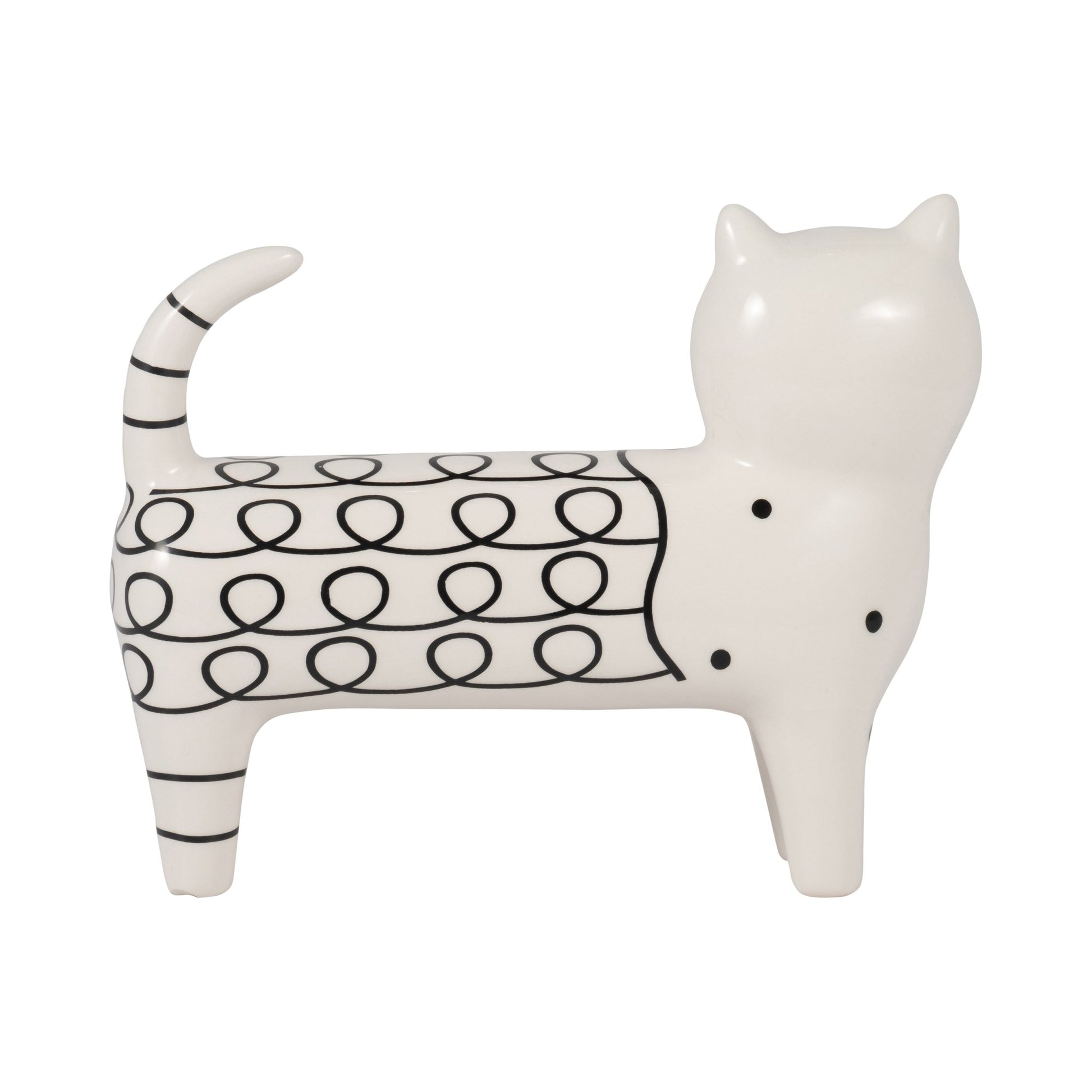 Cer, 7" Swirls Cat, White Table Decors| Sagebrook Home