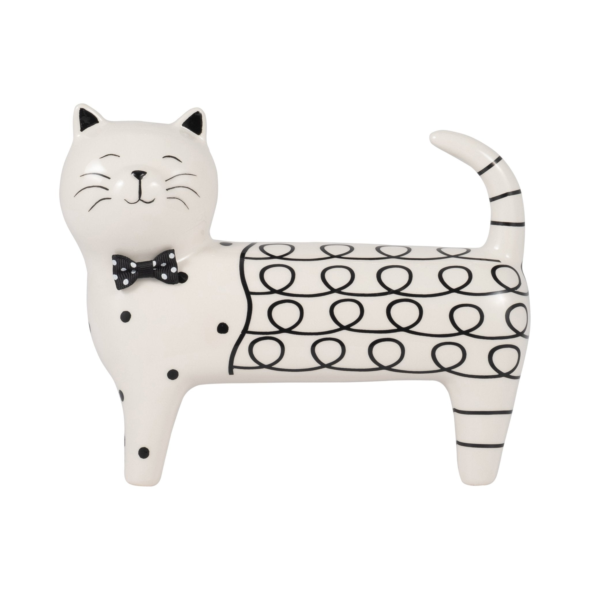 Cer, 7" Swirls Cat, White Table Decors| Sagebrook Home