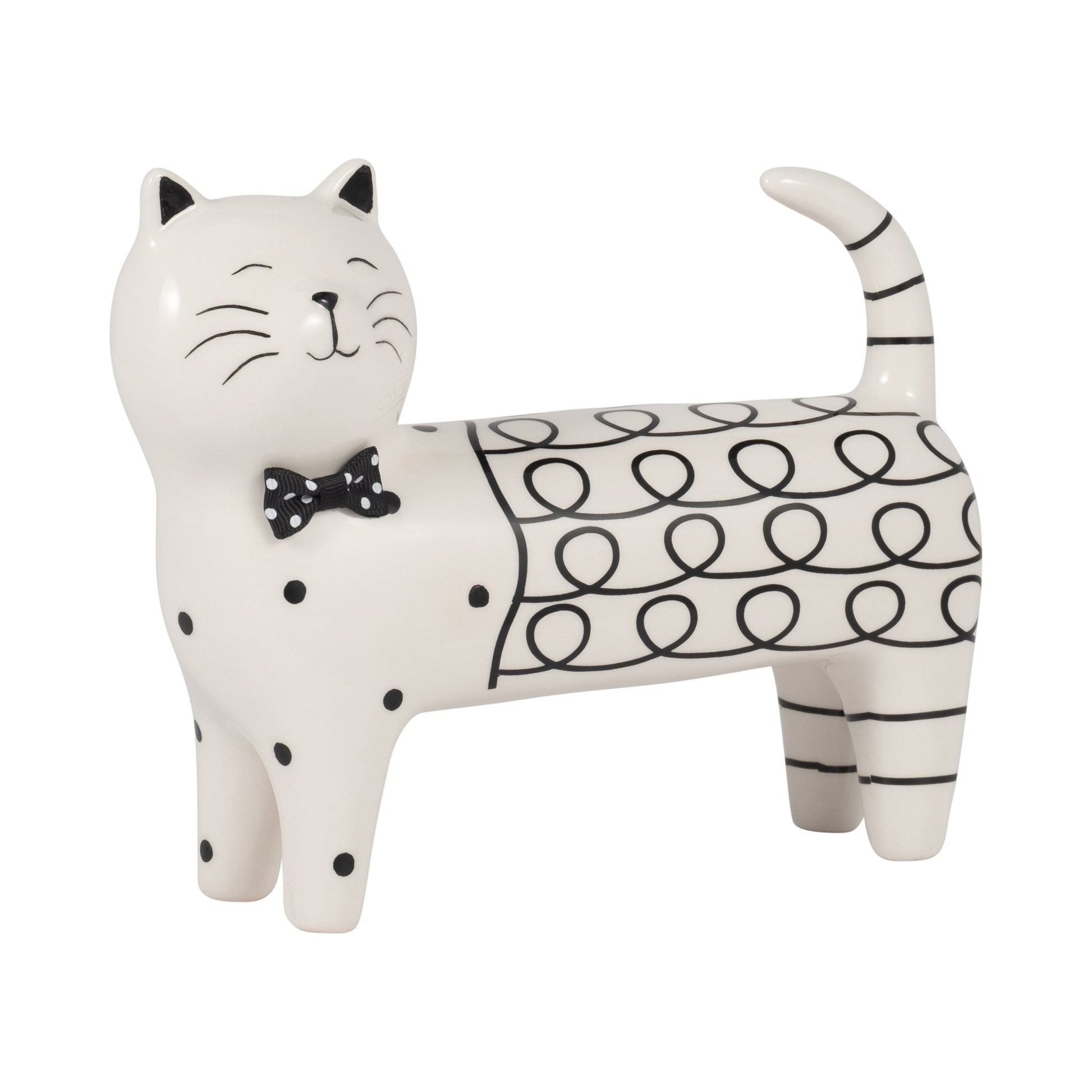 Cer, 7" Swirls Cat, White Table Decors| Sagebrook Home