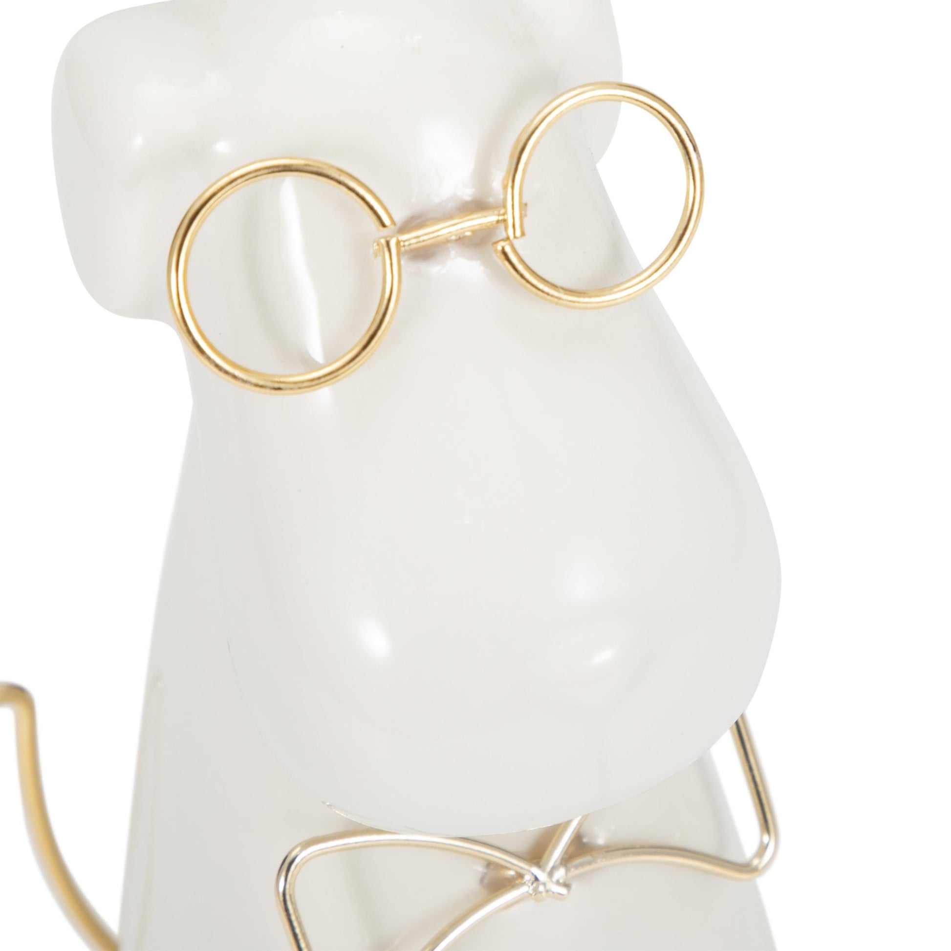 CER 7"H, PUPPY WITH GOLD GLASSES AND BOWTIE, WHT | Sagebrook Home