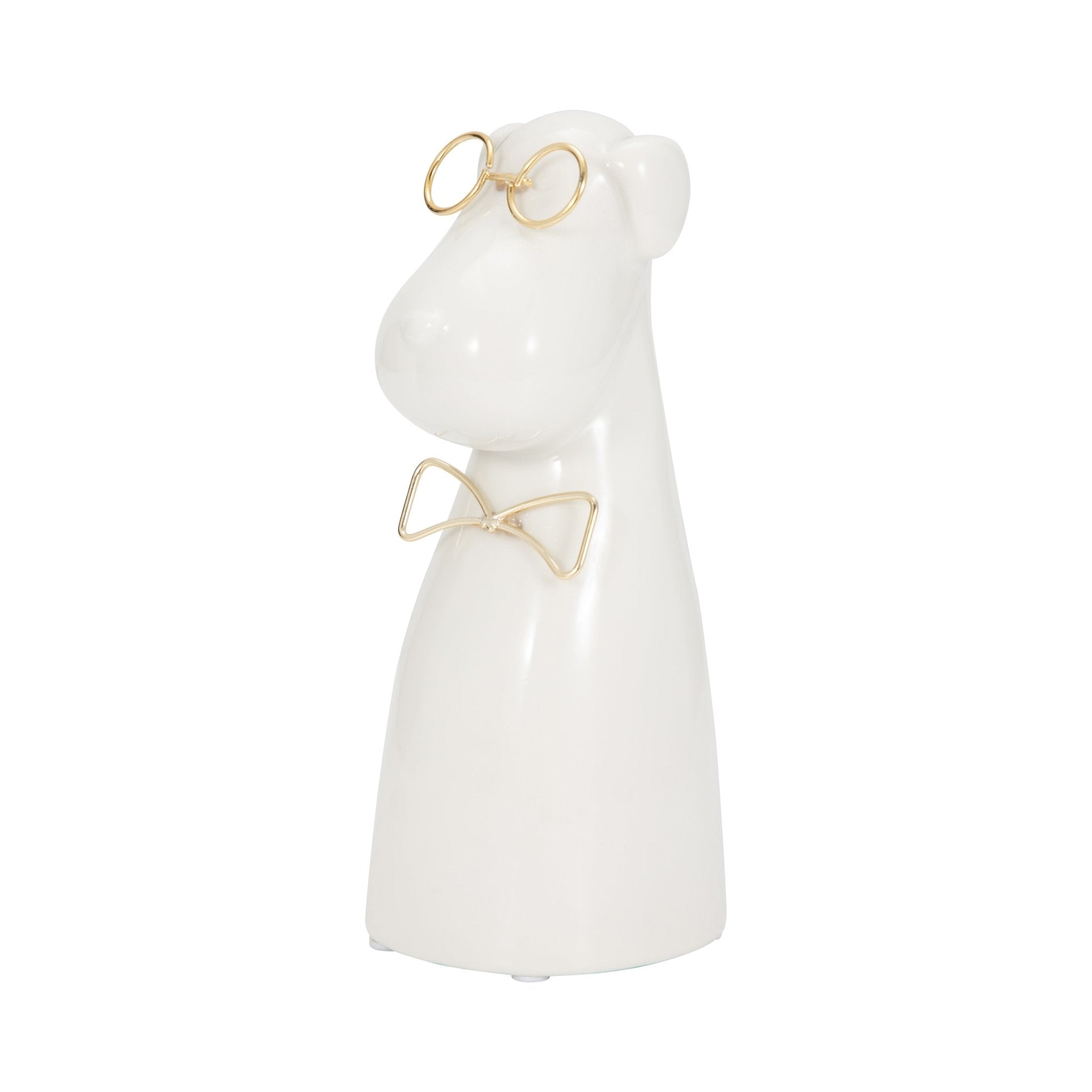 CER 7"H, PUPPY WITH GOLD GLASSES AND BOWTIE, WHT | Sagebrook Home