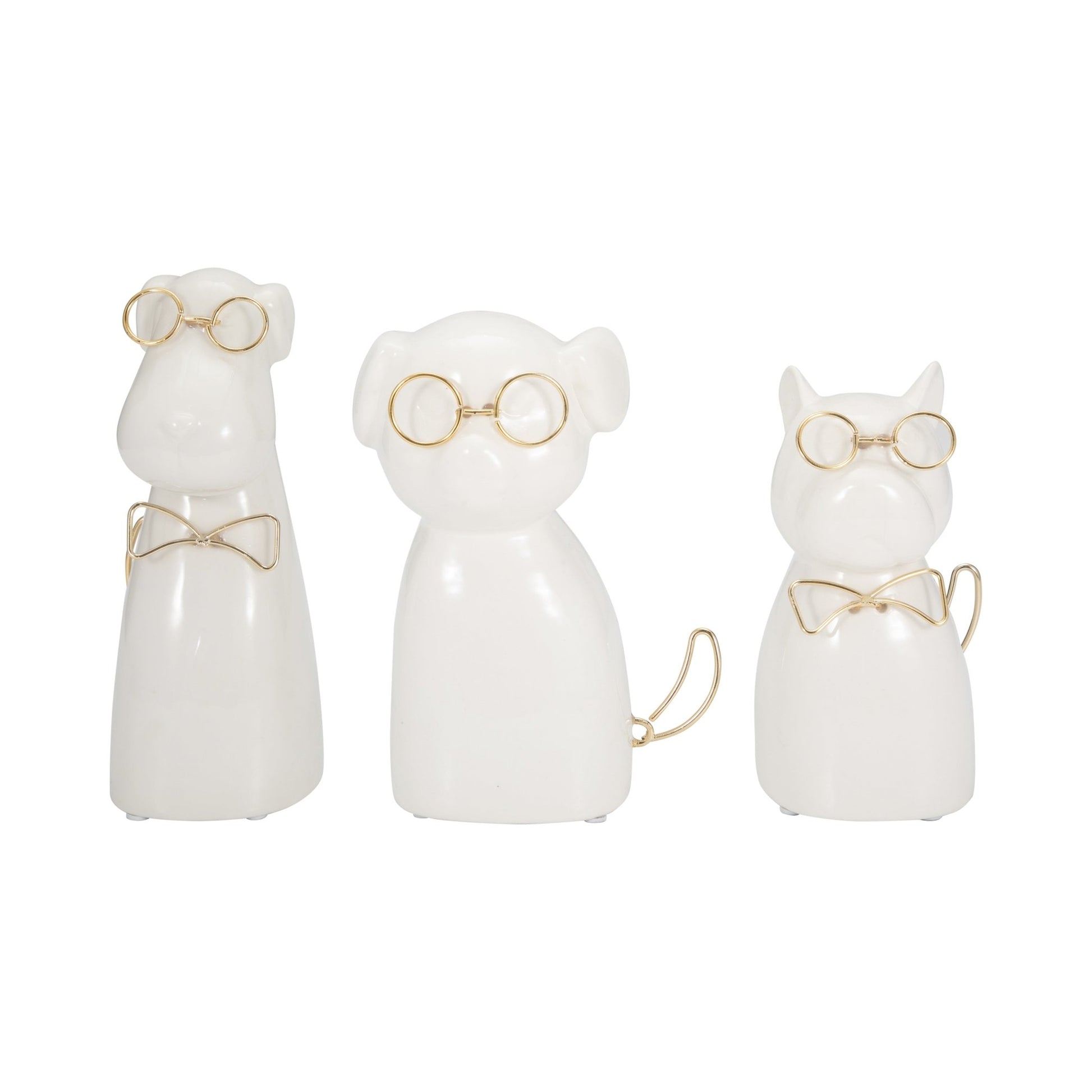 CER 7"H, PUPPY WITH GOLD GLASSES AND BOWTIE, WHT | Sagebrook Home