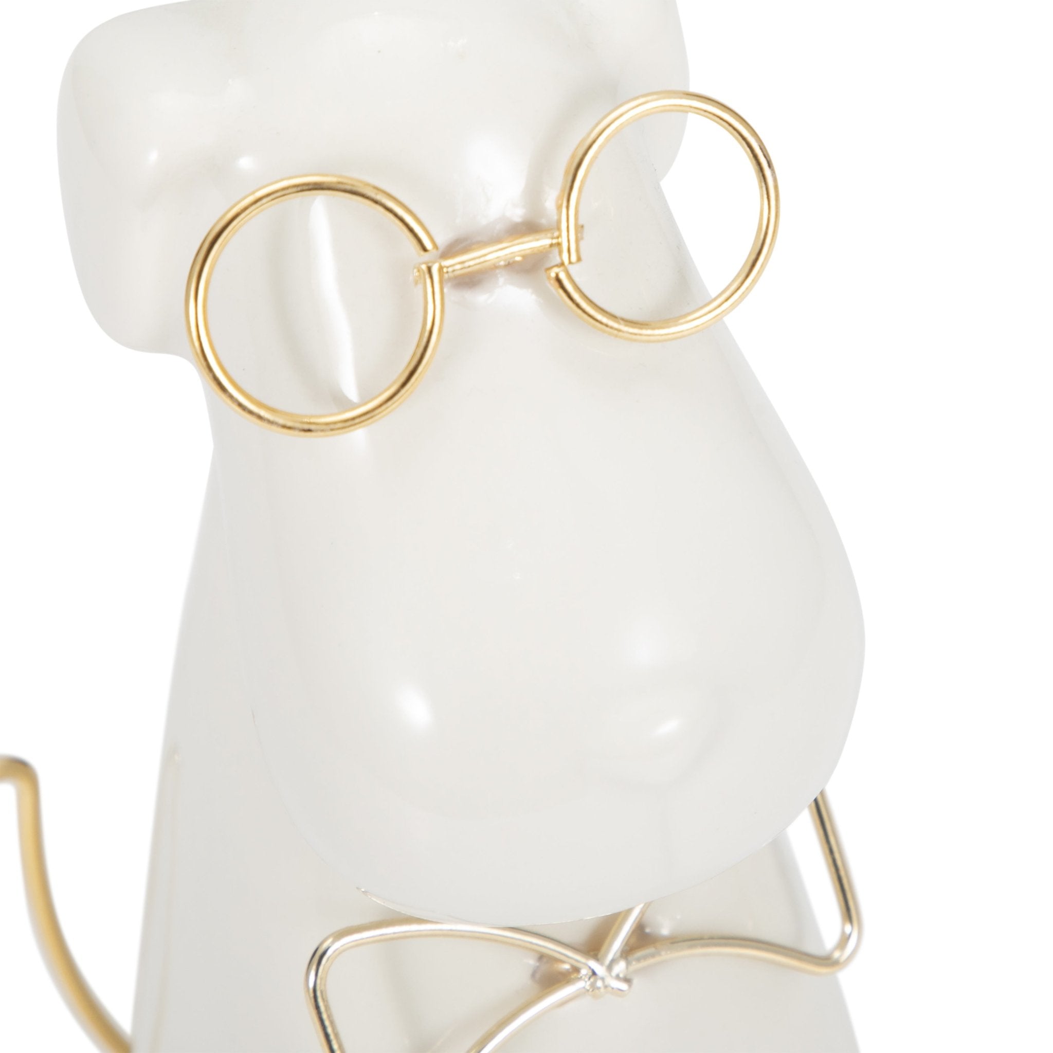 CER 7"H, PUPPY WITH GOLD GLASSES AND BOWTIE, WHT | Sagebrook Home