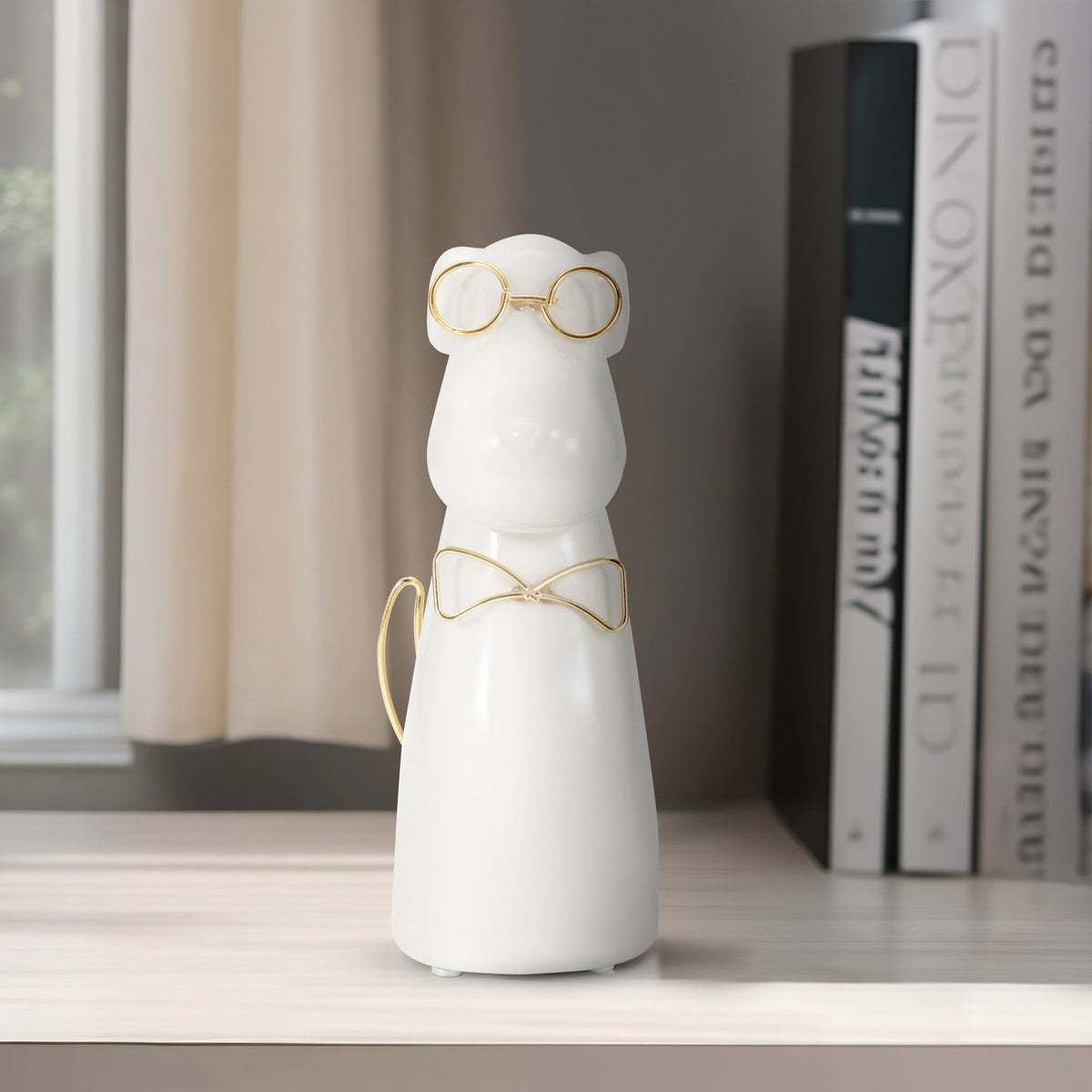 CER 7"H, PUPPY WITH GOLD GLASSES AND BOWTIE, WHT | Sagebrook Home