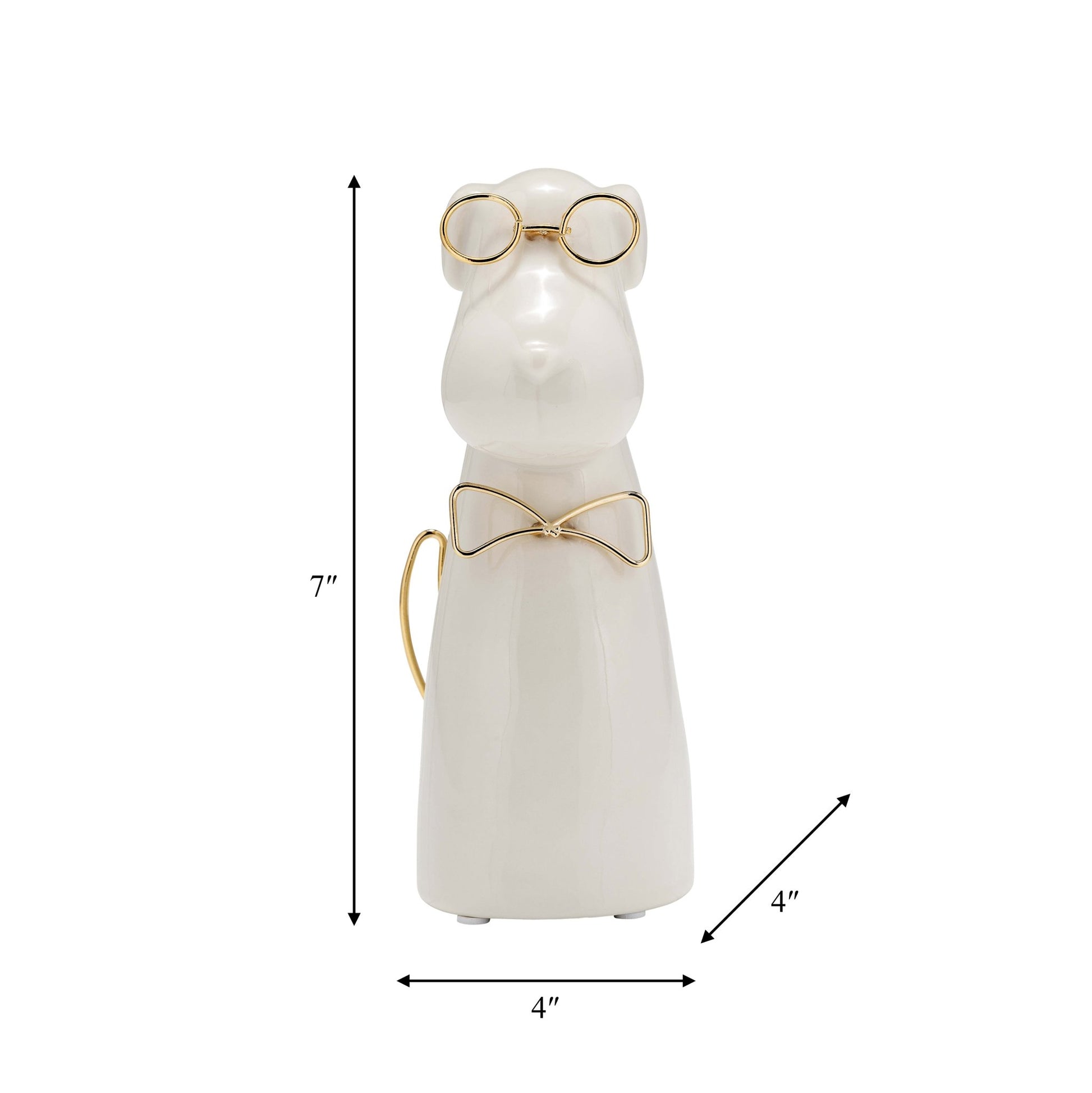 CER 7"H, PUPPY WITH GOLD GLASSES AND BOWTIE, WHT | Sagebrook Home