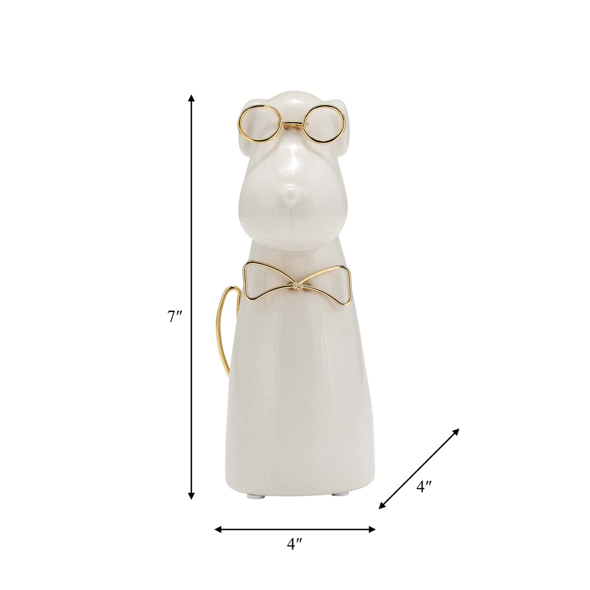 CER 7"H, PUPPY WITH GOLD GLASSES AND BOWTIE, WHT | Sagebrook Home