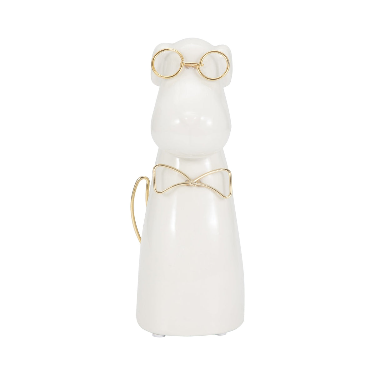 CER 7"H, PUPPY WITH GOLD GLASSES AND BOWTIE, WHT | Sagebrook Home