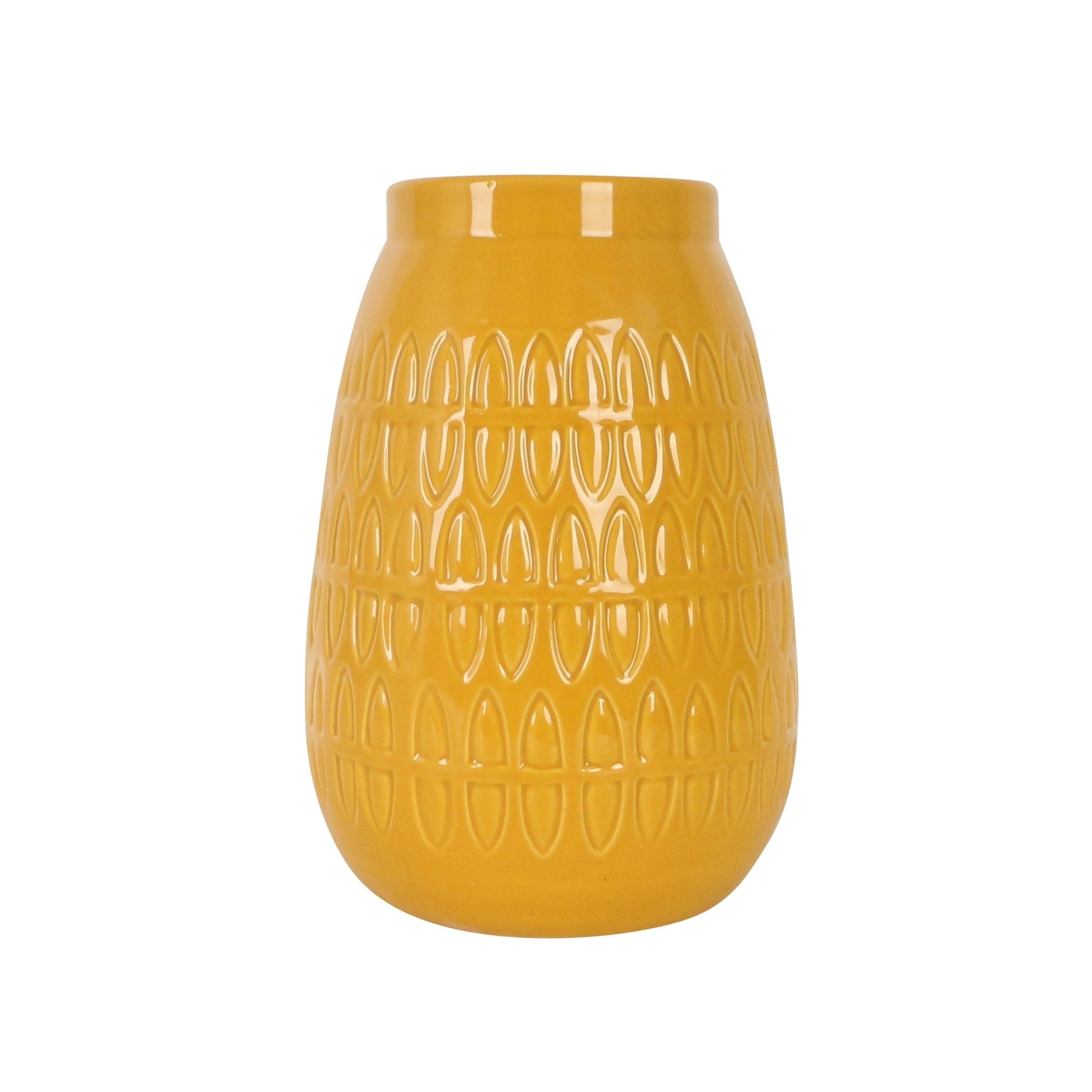 CER, 8"H CARVED VASE, MUSTARD GOLD Vases and Jars| Sagebrook Home