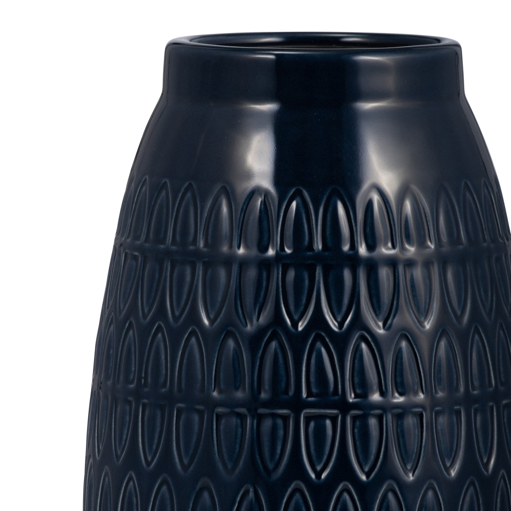 CER, 8"H CARVED VASE, NAVY BLUE Vases and Jars| Sagebrook Home