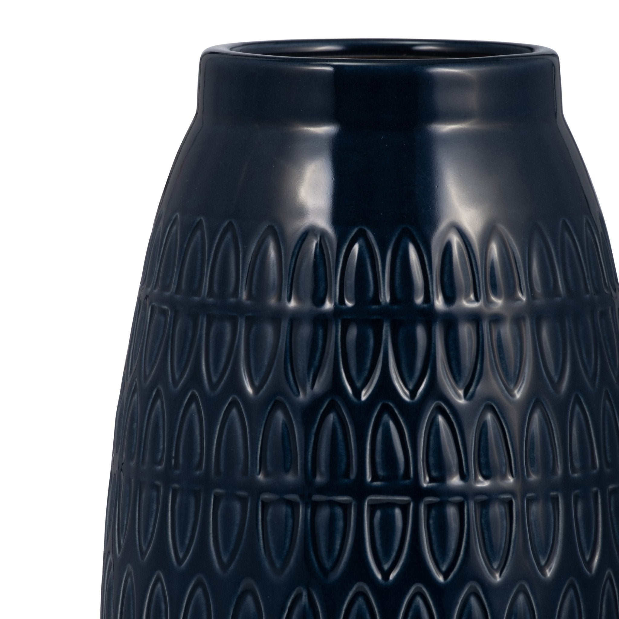 CER, 8"H CARVED VASE, NAVY BLUE Vases and Jars| Sagebrook Home
