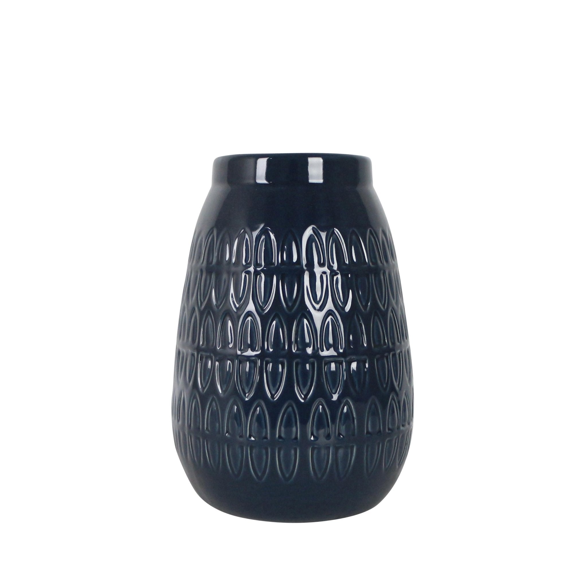 CER, 8"H CARVED VASE, NAVY BLUE Vases and Jars| Sagebrook Home