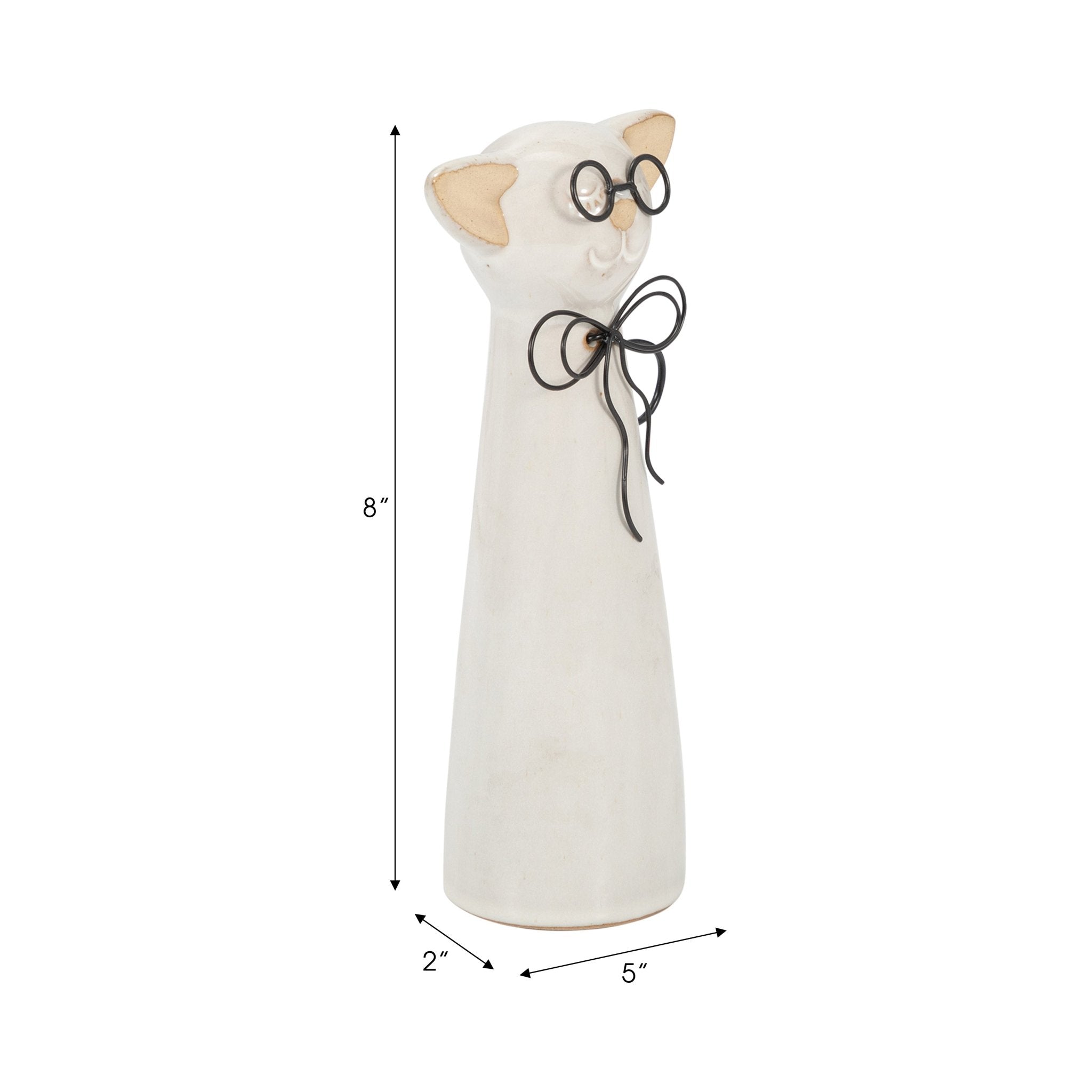 CER, 8"H CAT W/ GLASSES, BEIGE Table Decors| Sagebrook Home