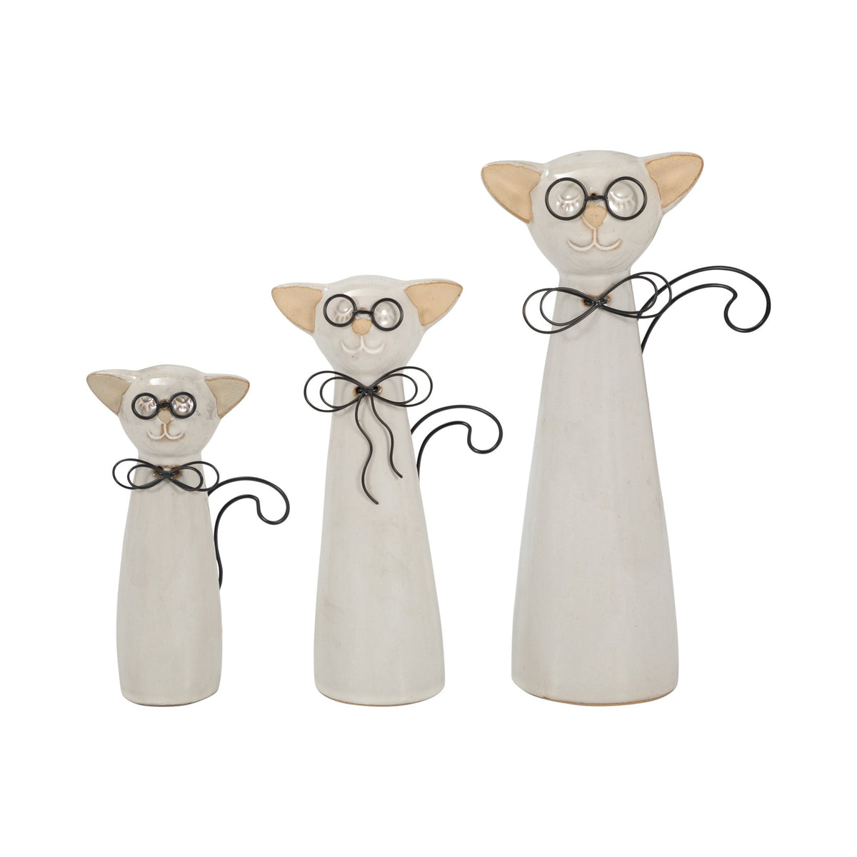 CER, 8"H CAT W/ GLASSES, BEIGE Table Decors| Sagebrook Home