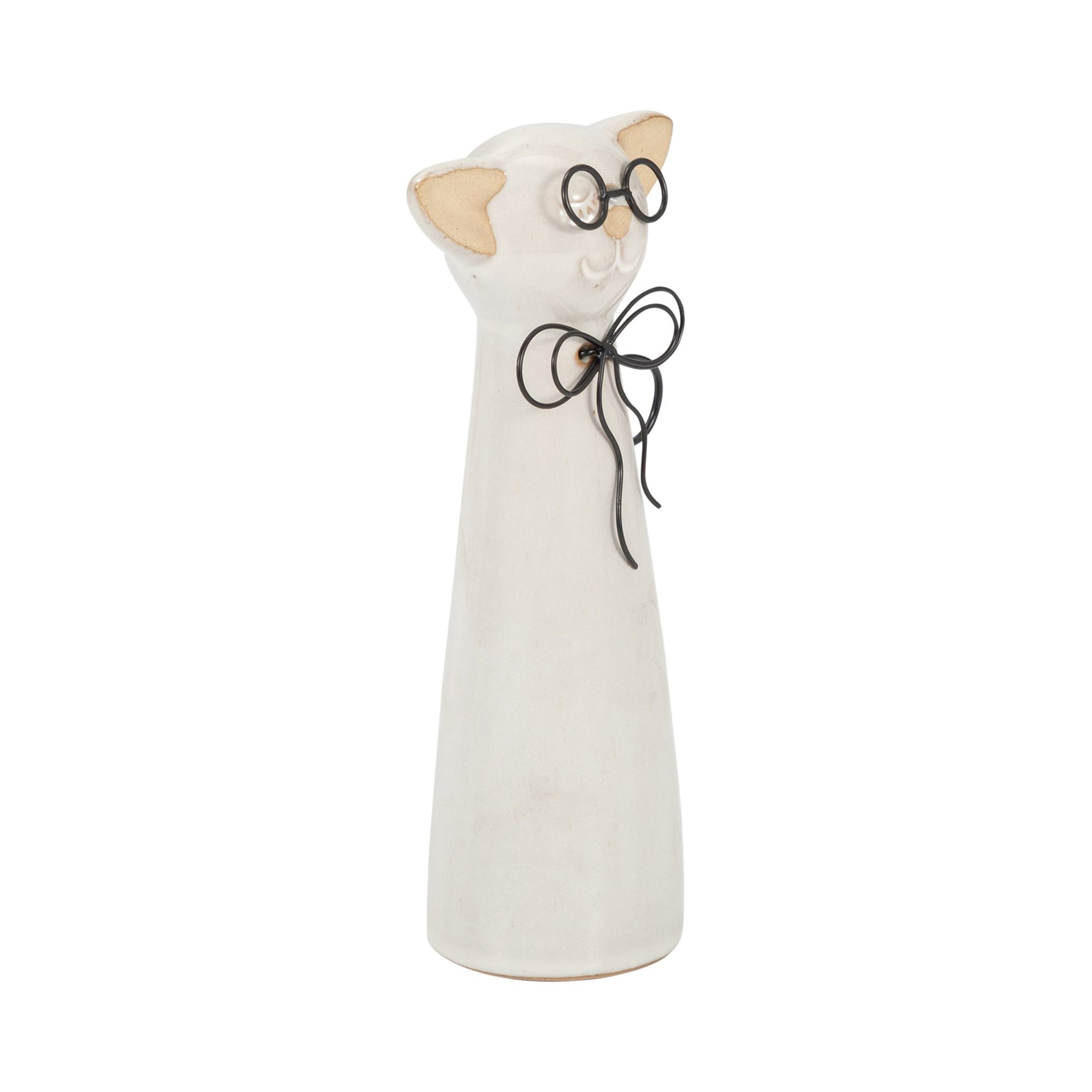 CER, 8"H CAT W/ GLASSES, BEIGE Table Decors| Sagebrook Home