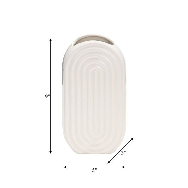 CER, 9" OVAL RIDGED VASE, WHITE Vases and Jars| Sagebrook Home