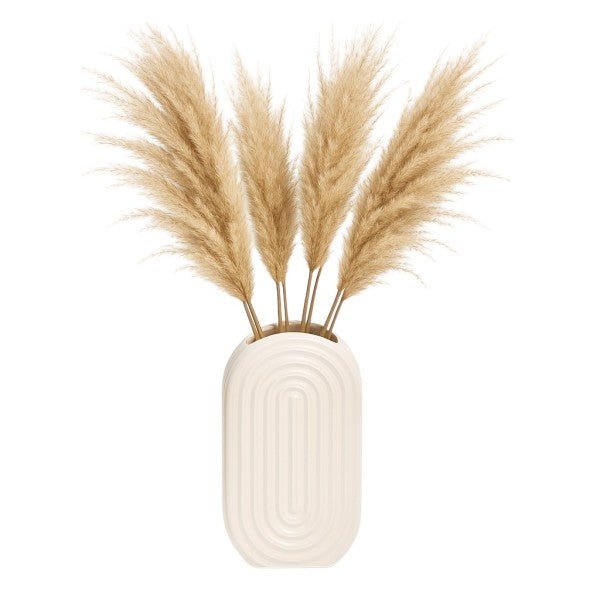 CER, 9" OVAL RIDGED VASE, WHITE Vases and Jars| Sagebrook Home