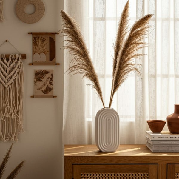 CER, 9" OVAL RIDGED VASE, WHITE Vases and Jars| Sagebrook Home