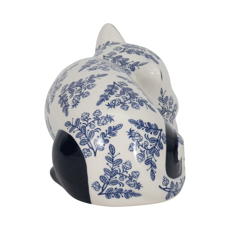 CER, 9" SLEEPING CHINOISERIE CAT, BLUE/WHITE - Al Rugaib Furniture