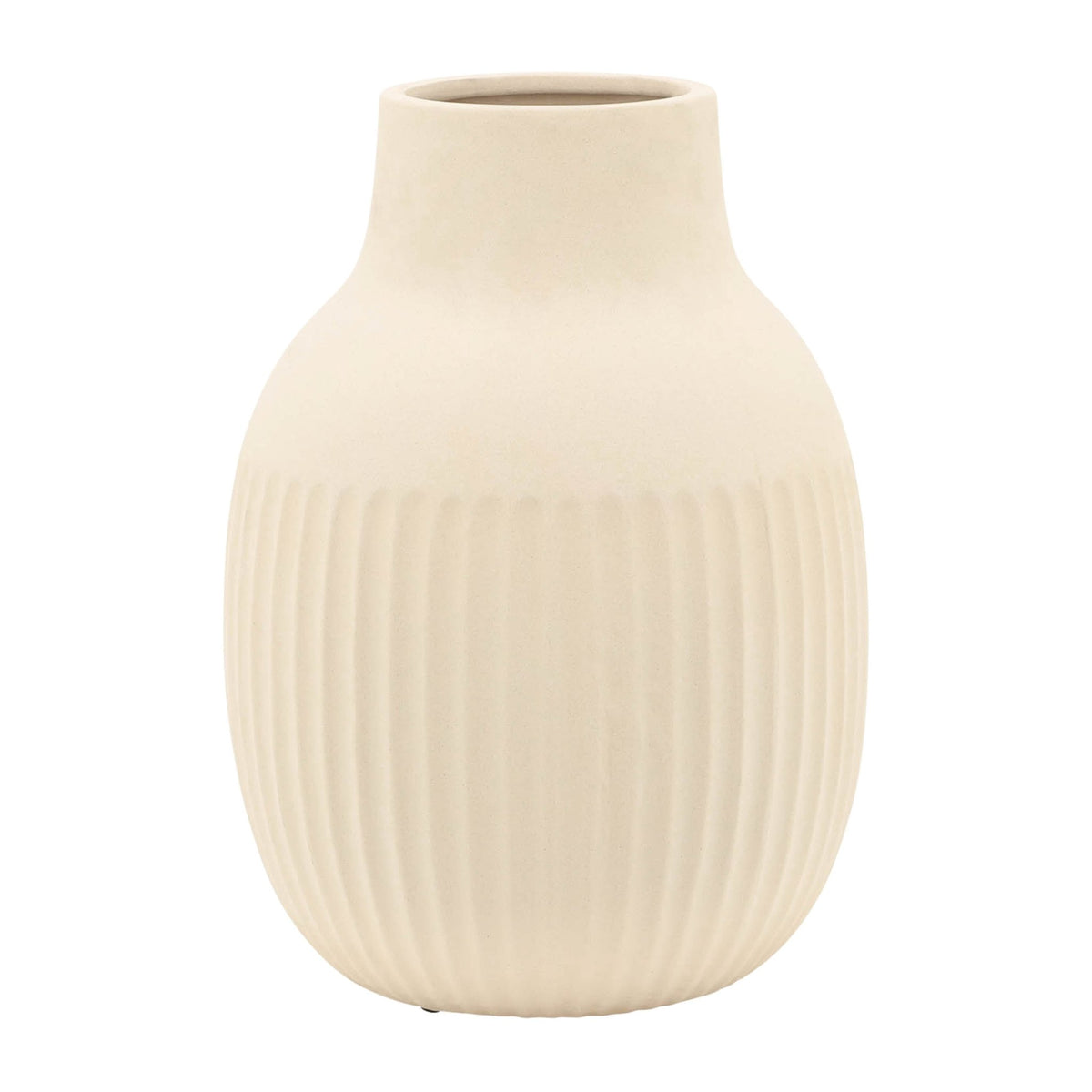 CER, 9"H RIDGED BULBOUS VASE, IVORY Vases and Jars| Sagebrook Home