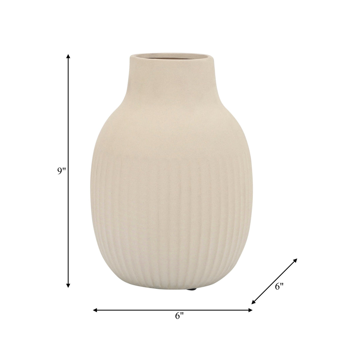 CER, 9"H RIDGED BULBOUS VASE, IVORY Vases and Jars| Sagebrook Home