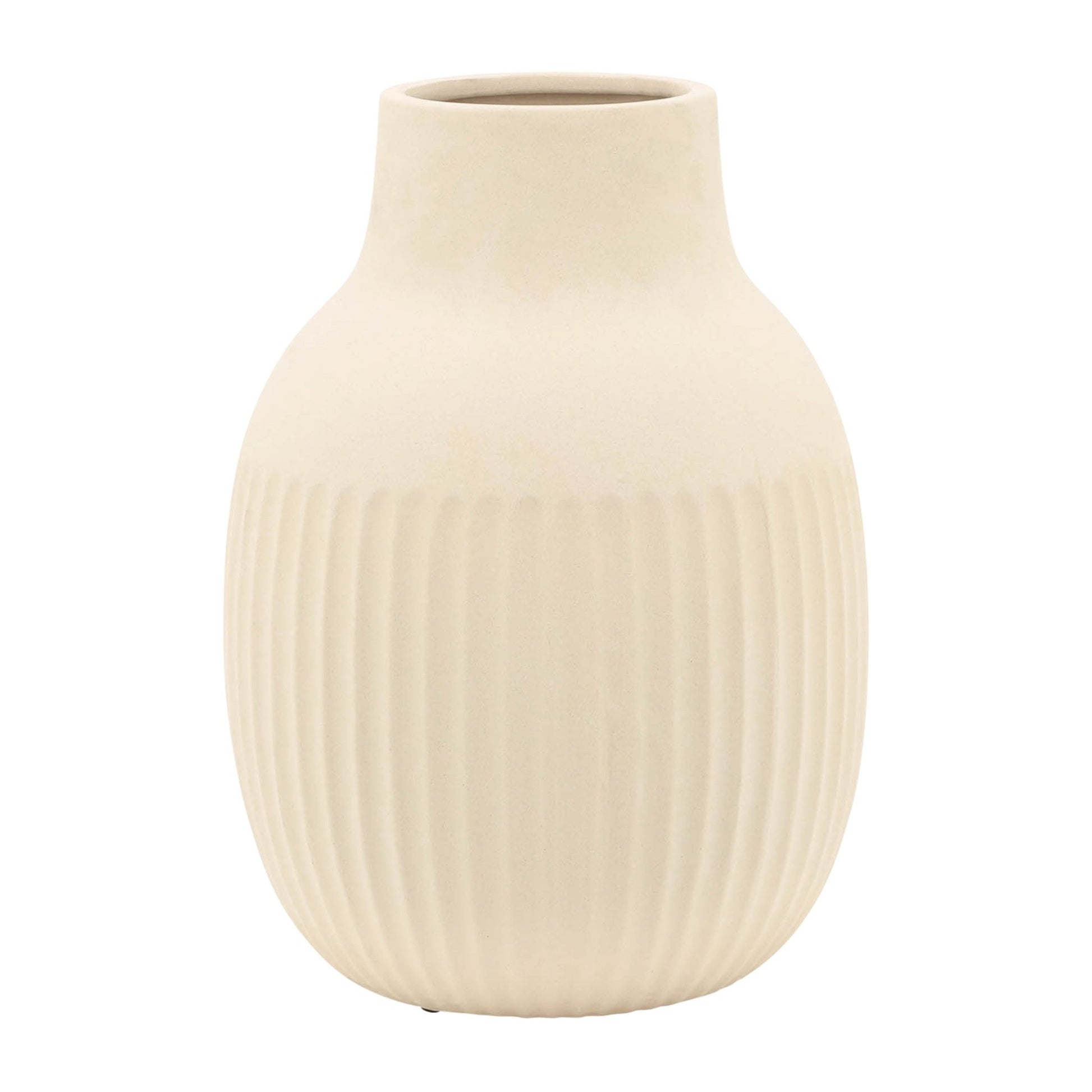 CER, 9"H RIDGED BULBOUS VASE, IVORY Vases and Jars| Sagebrook Home