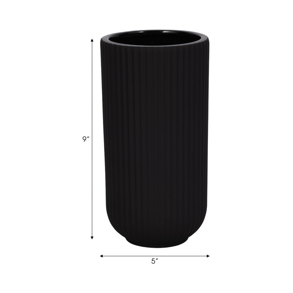 CER, 9"H RIDGED VASE, BLACK Vases and Jars| Sagebrook Home