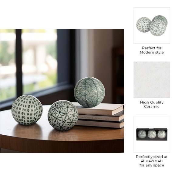CER, BOXED 4" 3/A PAINTED ORBS, GREEN Table Decors| Sagebrook Home