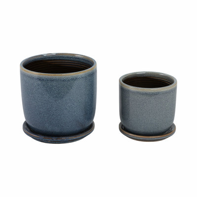 CER, S/2 5/6" PLANTER W/ SAUCER, AQUA - Al Rugaib Furniture