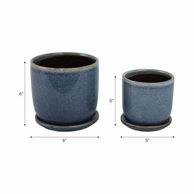 CER, S/2 5/6" PLANTER W/ SAUCER, AQUA - Al Rugaib Furniture