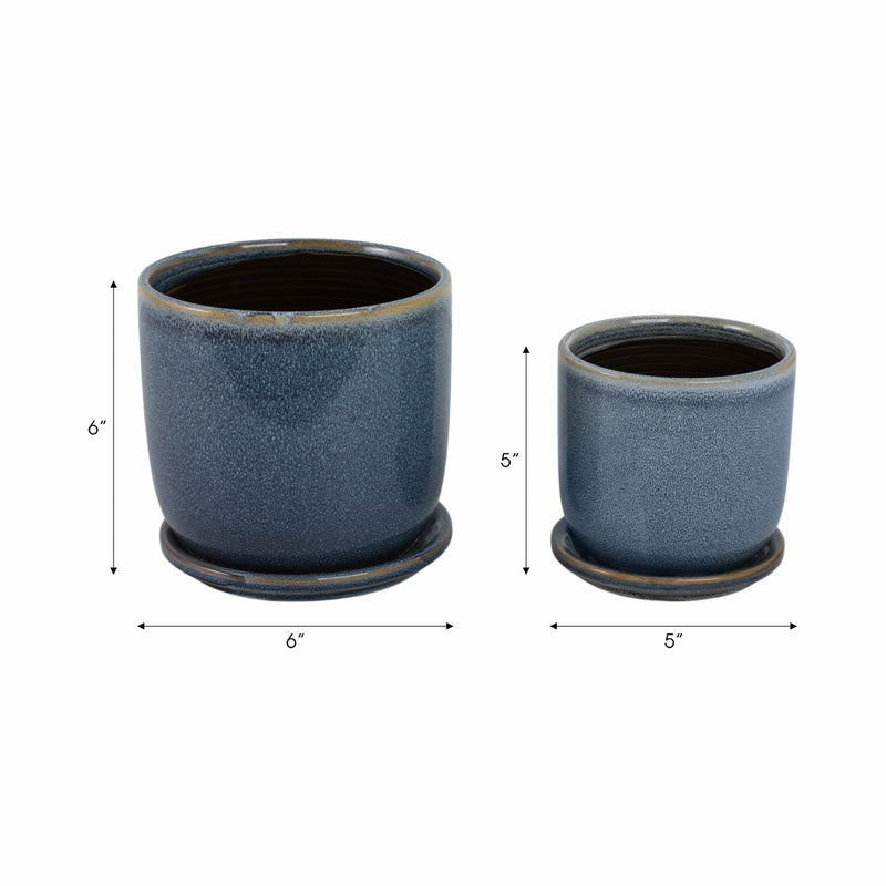 CER, S/2 5/6" PLANTER W/ SAUCER, AQUA - Al Rugaib Furniture