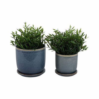 CER, S/2 5/6" PLANTER W/ SAUCER, AQUA - Al Rugaib Furniture